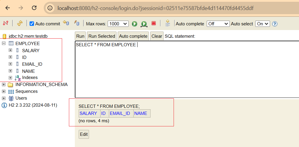 Spring boot H2 database table creation by JPA