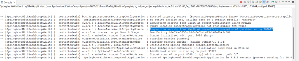 vault spring boot logs