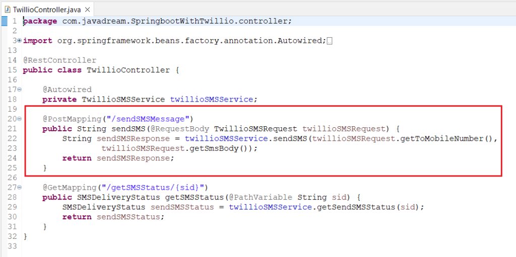 Twilio with spring boot