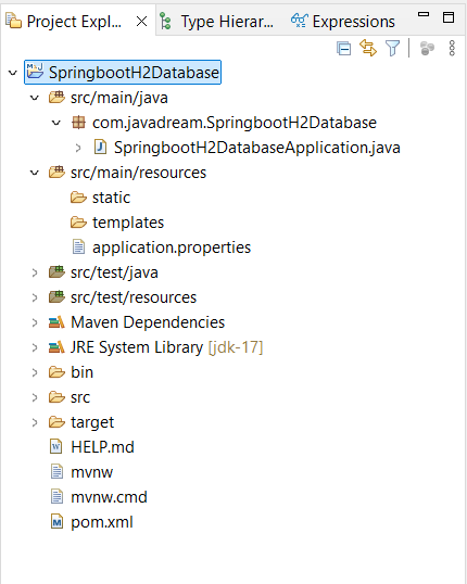 Spring boot project structure for H2 Database integration