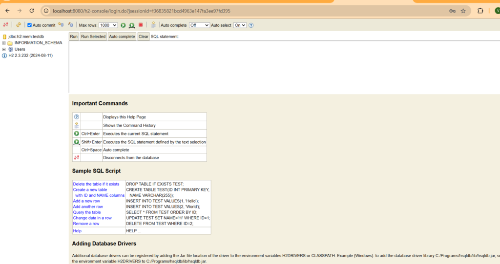 H2 database console